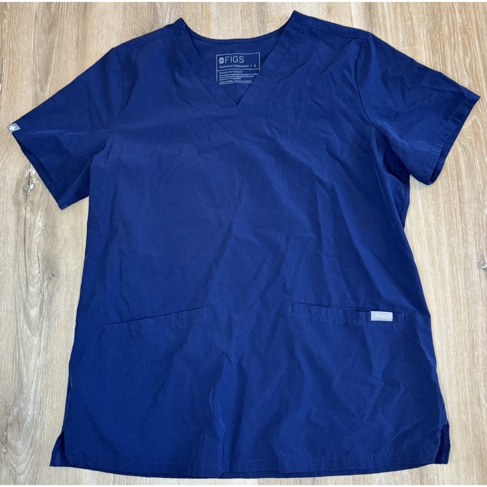 Figs Women's Casma Three Pocket Scrub Top Navy Blue Short Sleeve W21SW1031 Small